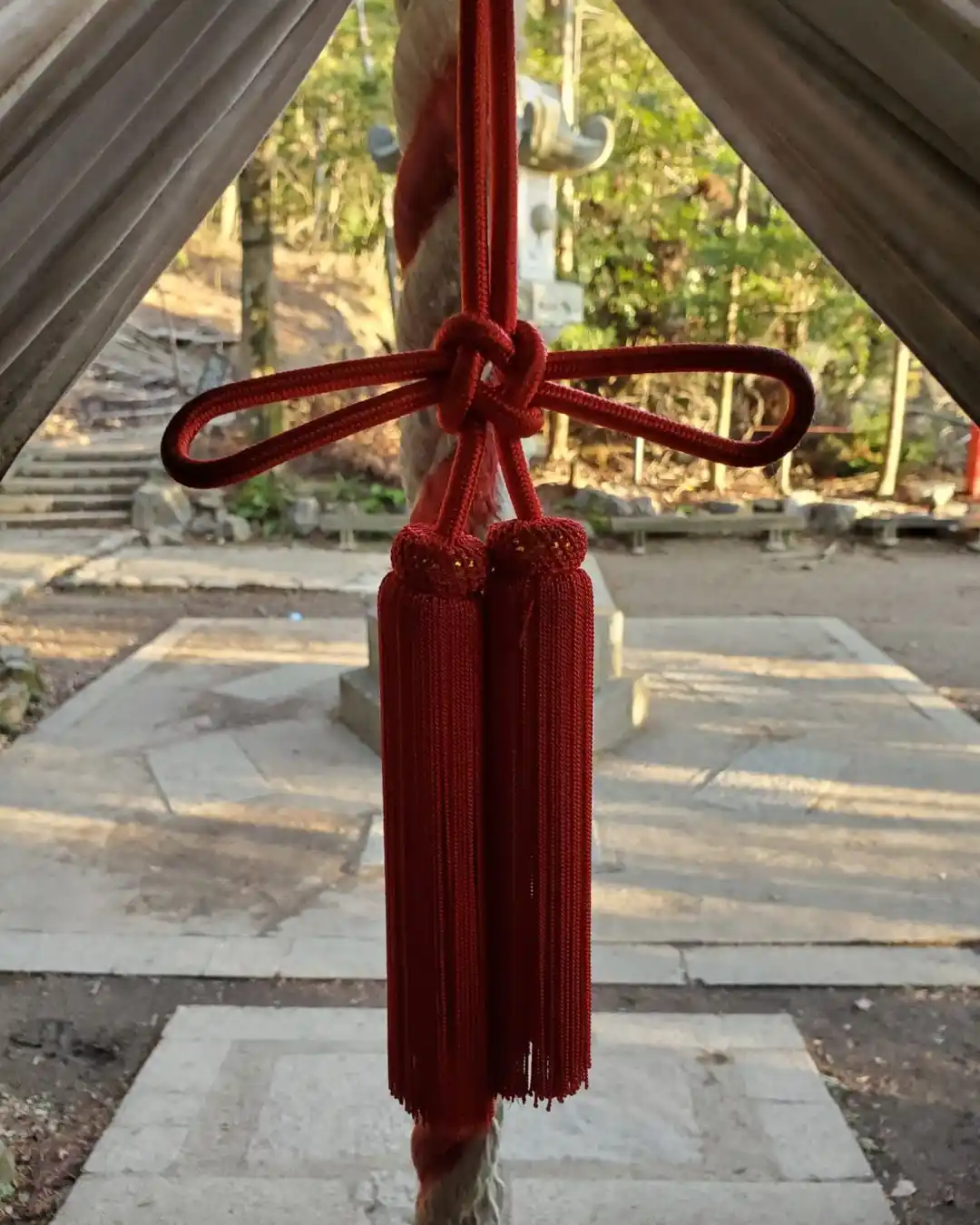 Red shrine knot at a Japanese temple